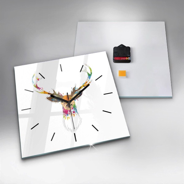 Horloge murale carrée Tête de cerf colorée