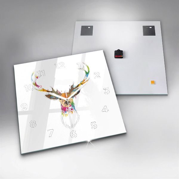 Horloge murale carrée Tête de cerf colorée