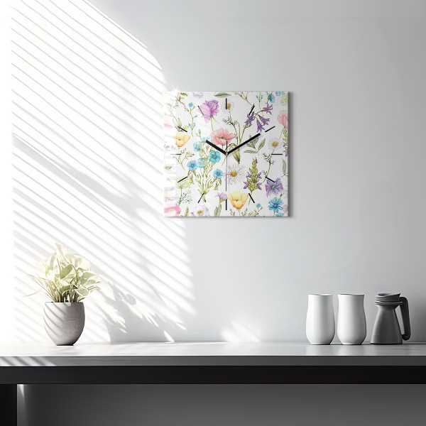 Horloge carrée en verre Composition florale