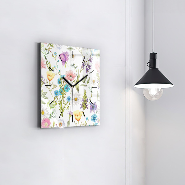 Horloge carrée en verre Composition florale