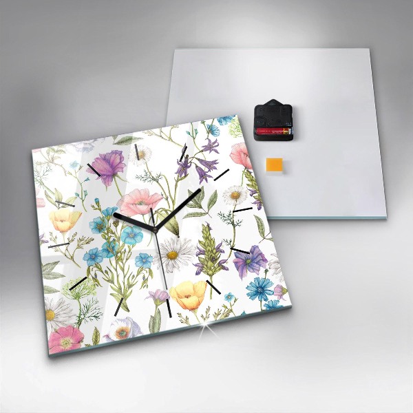 Horloge carrée en verre Composition florale