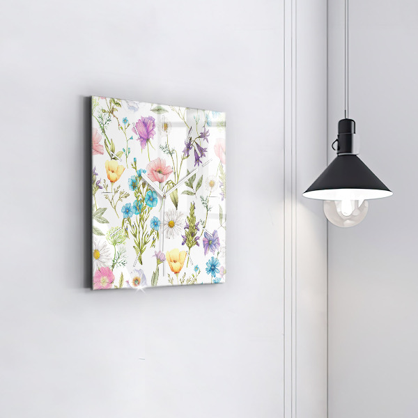 Horloge carrée en verre Composition florale
