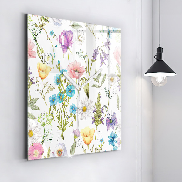 Horloge carrée en verre Composition florale