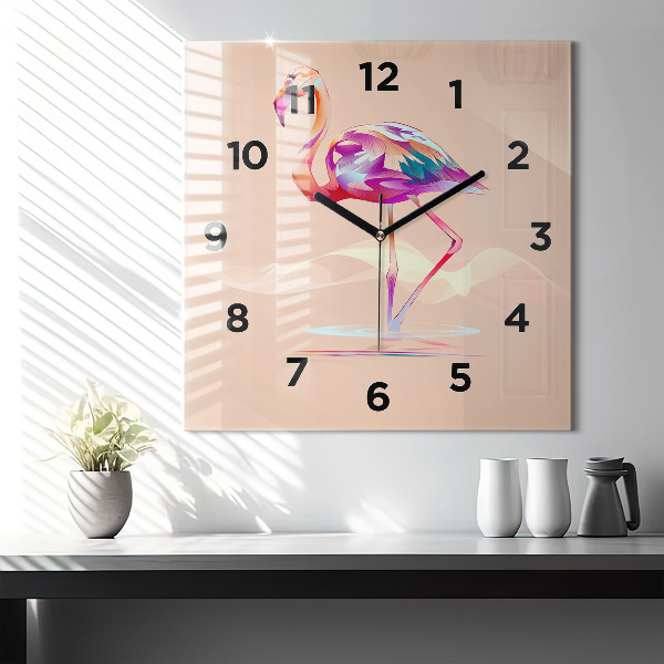 Horloge carrée en verre Illustration de flamant rose