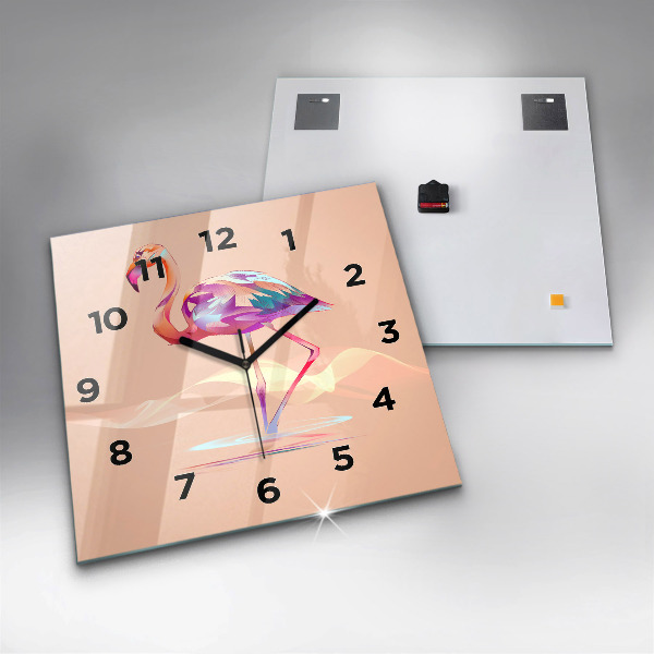 Horloge carrée en verre Illustration de flamant rose