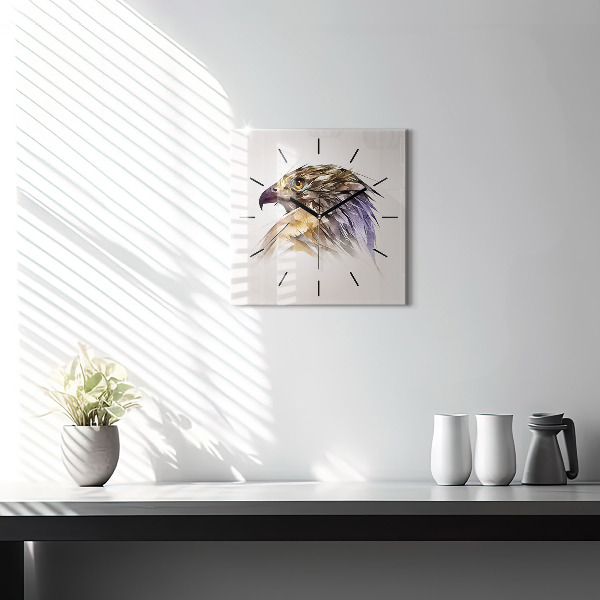 Horloge carrée en verre Oiseau de prédation