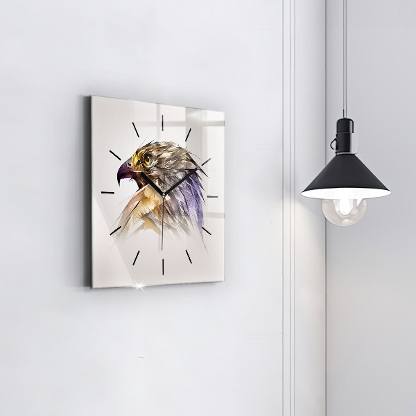 Horloge carrée en verre Oiseau de prédation