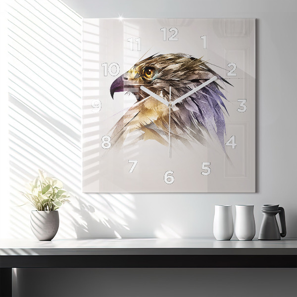 Horloge carrée en verre Oiseau de prédation