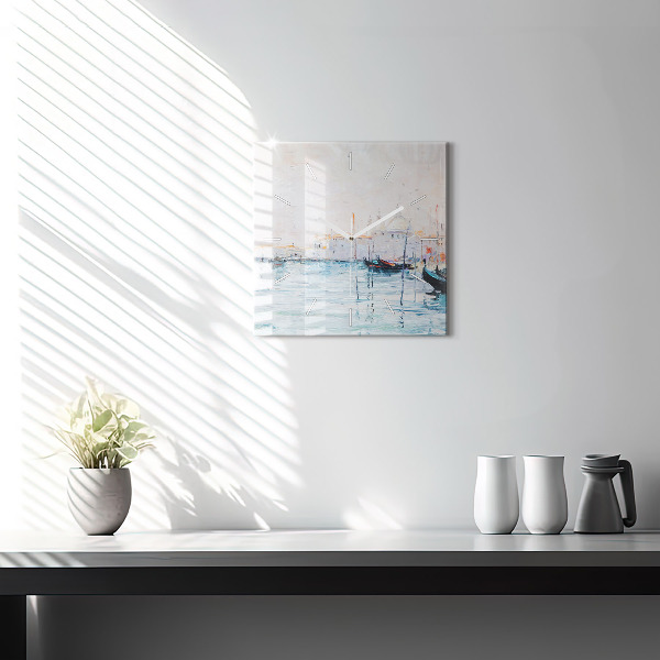 Horloge murale carrée 'Peinture à l''huile yacht mer'