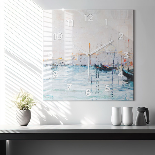 Horloge murale carrée 'Peinture à l''huile yacht mer'