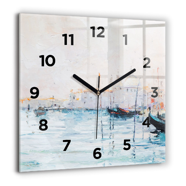 Horloge murale carrée 'Peinture à l''huile yacht mer'