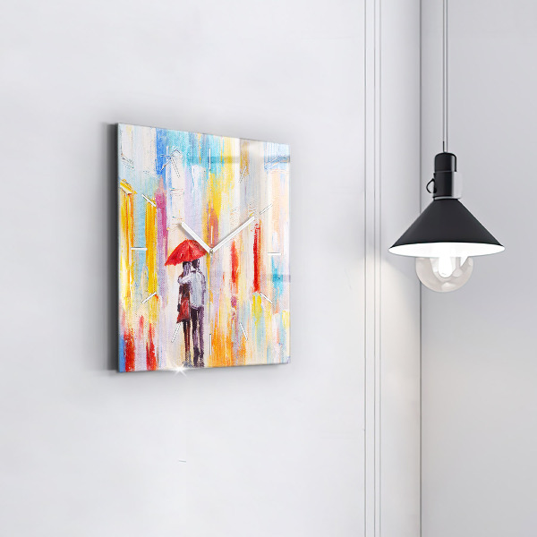 Pendule carrée en verre Couple sous la pluie