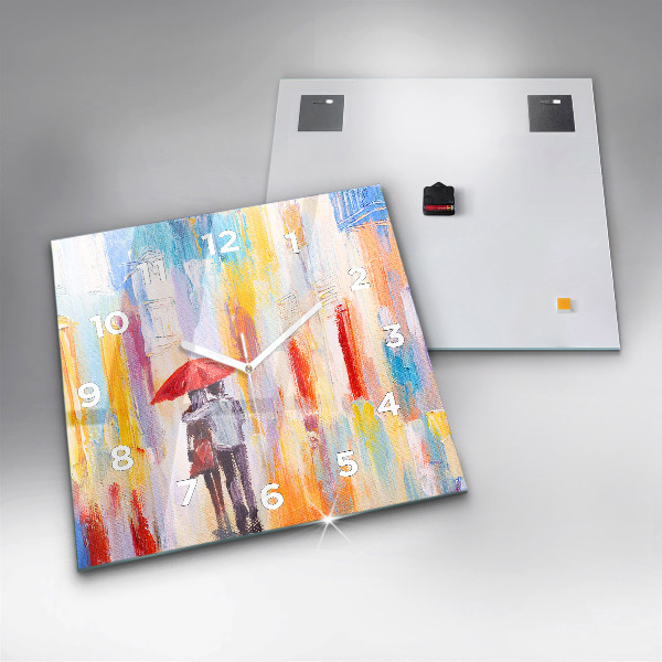 Pendule carrée en verre Couple sous la pluie