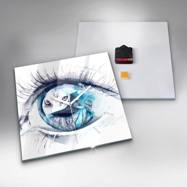 Horloge carrée en verre 'Illustration de l''œil de loup'