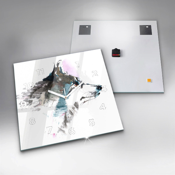 Horloge carrée en verre Profil de loup peint