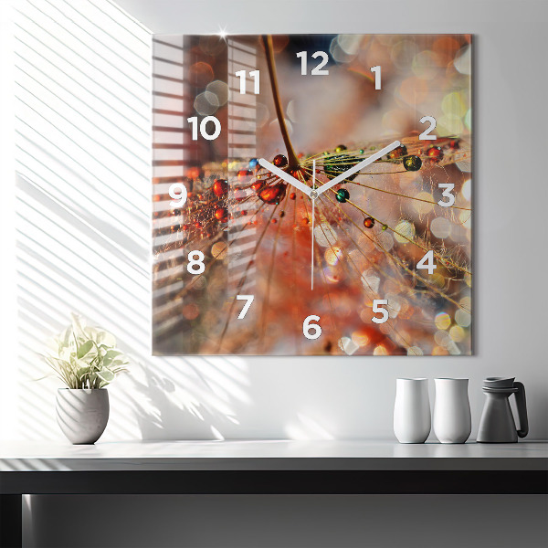 Horloge carrée en verre Pissenlit avec rosée