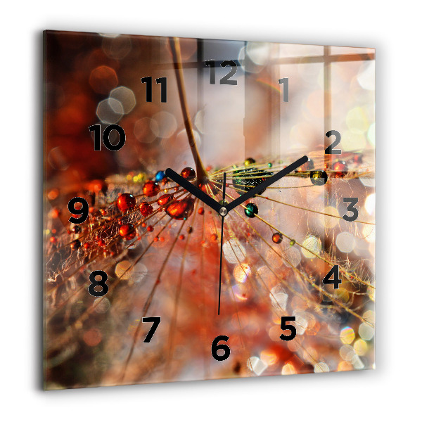 Horloge carrée en verre Pissenlit avec rosée