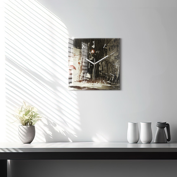 Horloge carrée en verre Femme par une nuit pluvieuse