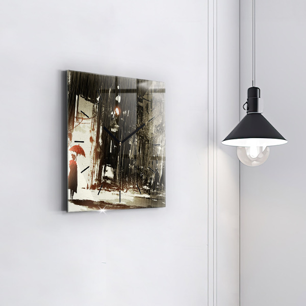 Horloge carrée en verre Femme par une nuit pluvieuse