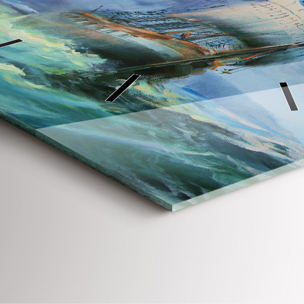 Horloge carrée en verre 'Un bateau sur l''eau'