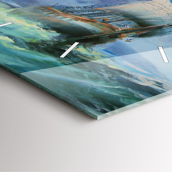 Horloge carrée en verre 'Un bateau sur l''eau'