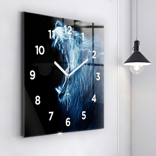 Horloge carrée en verre Lion sauvage