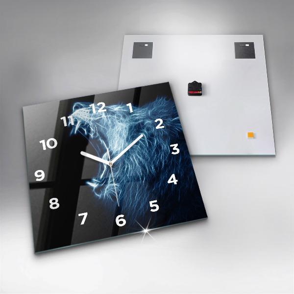 Horloge carrée en verre Lion sauvage