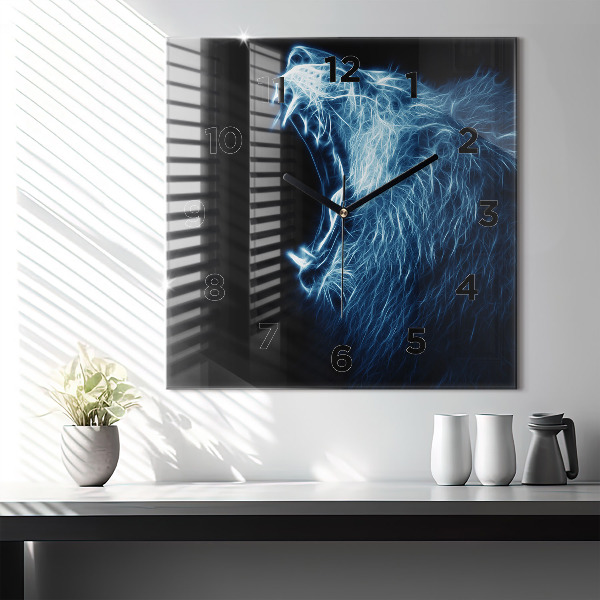 Horloge carrée en verre Lion sauvage