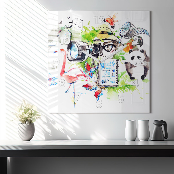 Horloge carrée en verre Zoologiste