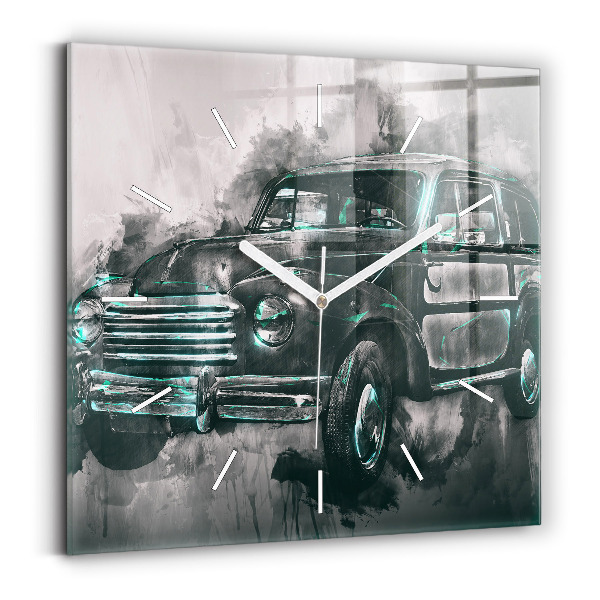 Horloge carrée en verre Voiture de la vieille école