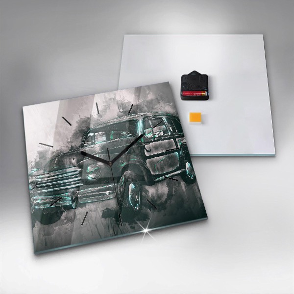Horloge carrée en verre Voiture de la vieille école