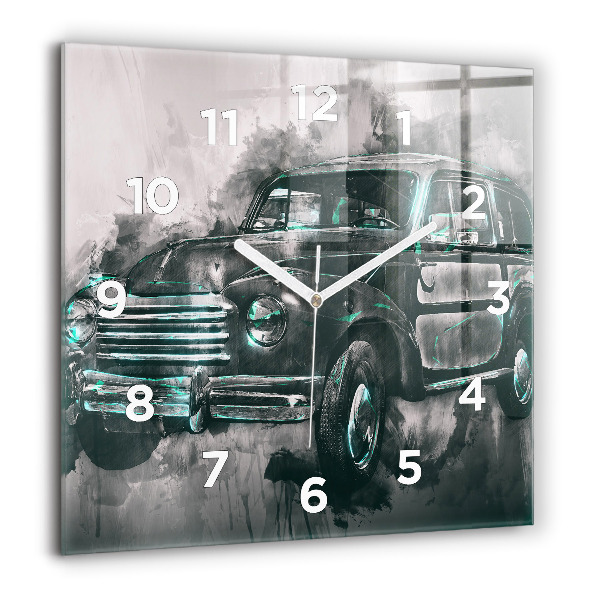 Horloge carrée en verre Voiture de la vieille école
