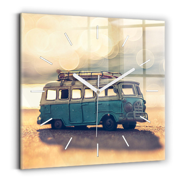 Horloge carrée en verre Camping-car sur la plage