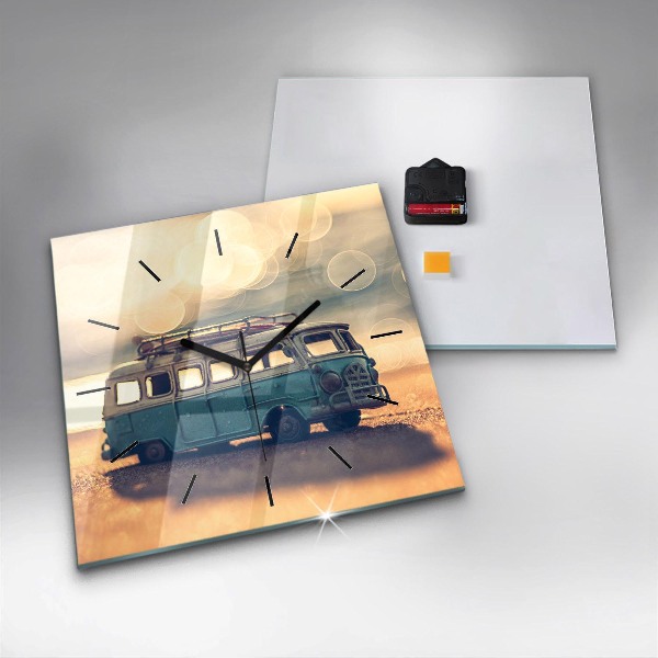 Horloge carrée en verre Camping-car sur la plage