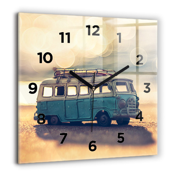 Horloge carrée en verre Camping-car sur la plage