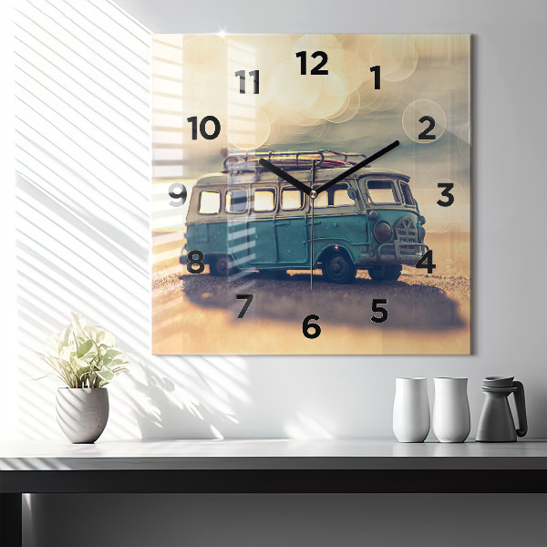Horloge carrée en verre Camping-car sur la plage