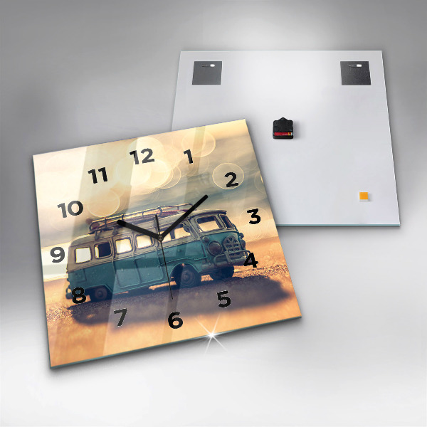Horloge carrée en verre Camping-car sur la plage