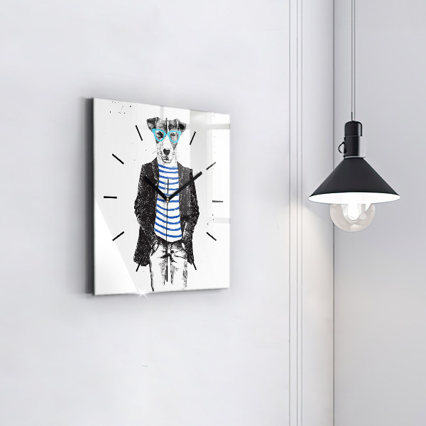 Horloge carrée en verre Un chien dans un corps humain