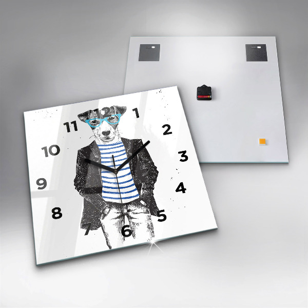 Horloge carrée en verre Un chien dans un corps humain