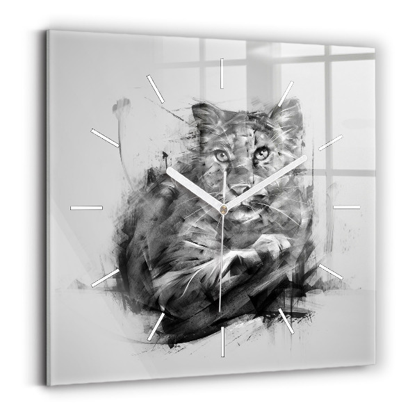 Horloge carrée en verre Lion peint