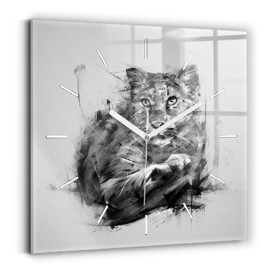 Horloge carrée en verre Lion peint