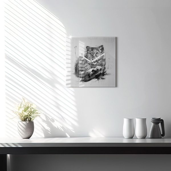 Horloge carrée en verre Lion peint