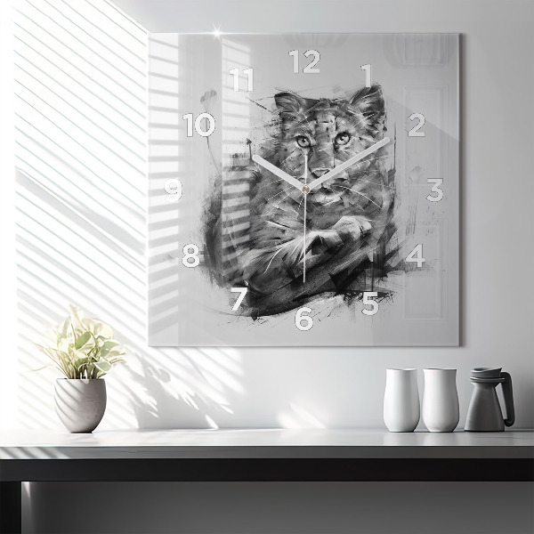 Horloge carrée en verre Lion peint