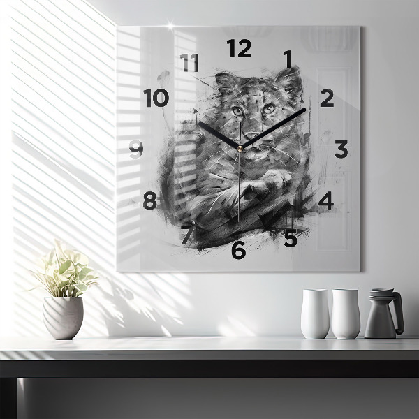 Horloge carrée en verre Lion peint