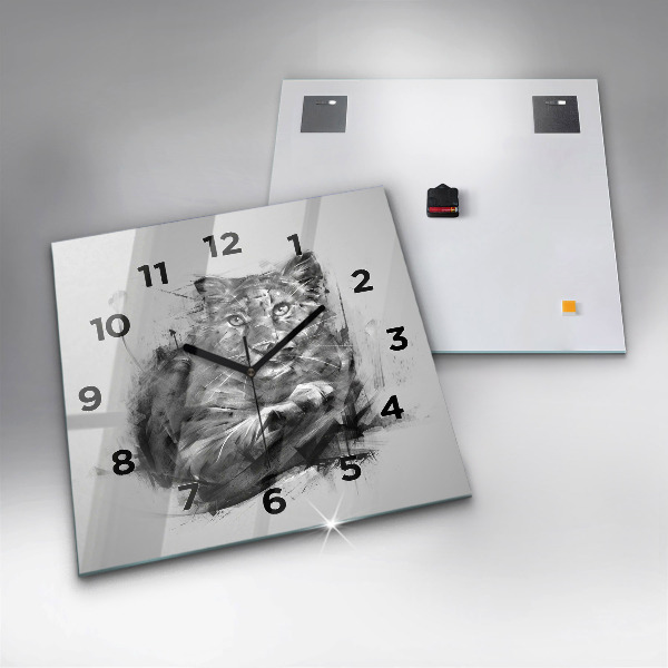 Horloge carrée en verre Lion peint