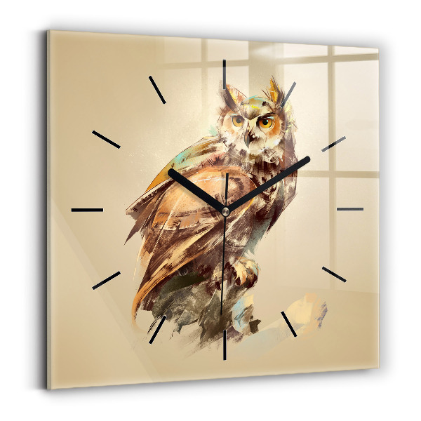 Horloge carrée en verre Hibou - un signe de sagesse