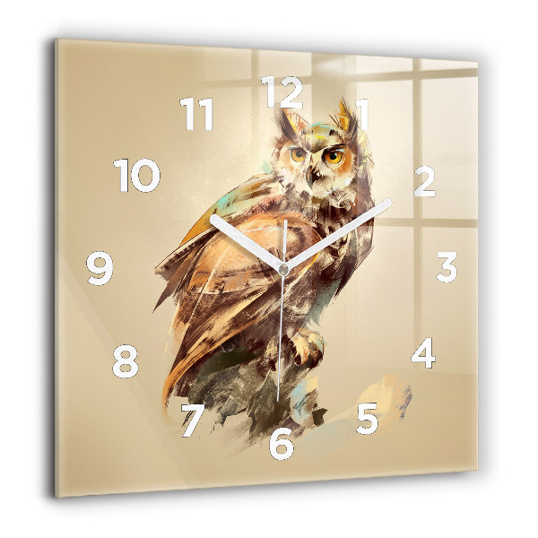 Horloge carrée en verre Hibou - un signe de sagesse