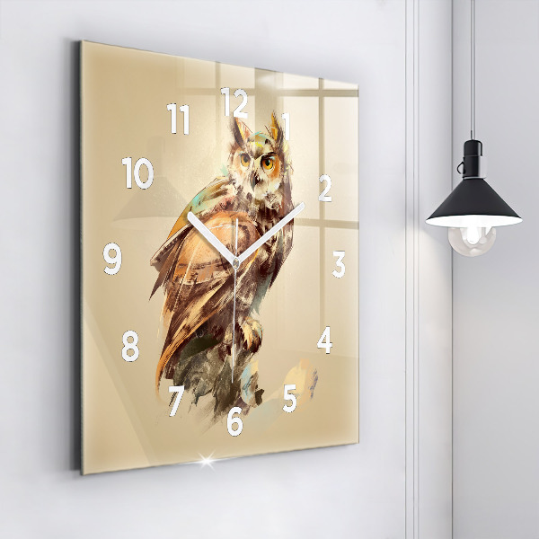 Horloge carrée en verre Hibou - un signe de sagesse