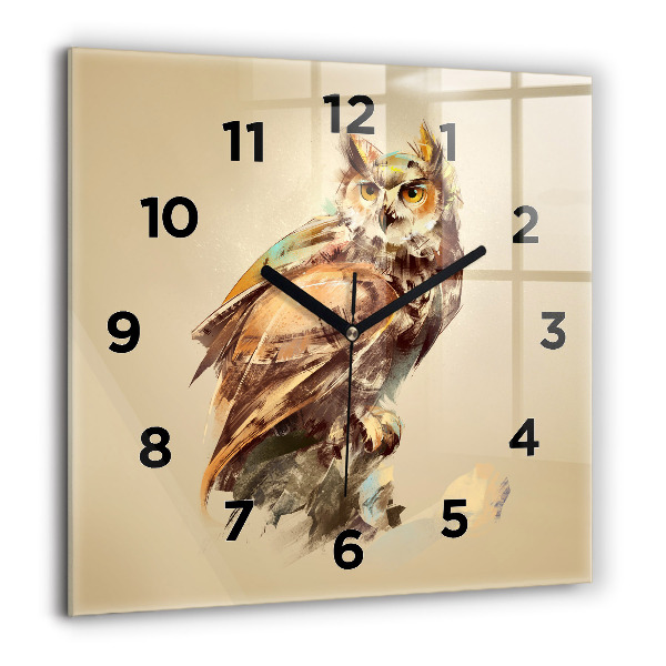 Horloge carrée en verre Hibou - un signe de sagesse