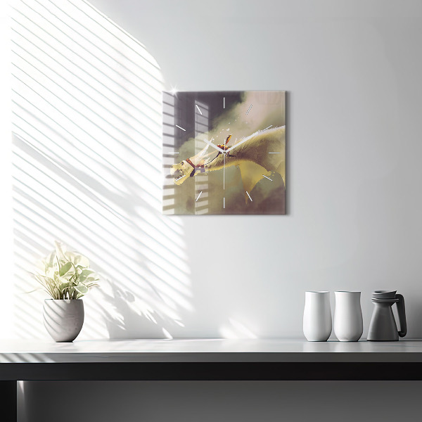 Horloge carrée en verre Illustration de cavalier de dragon